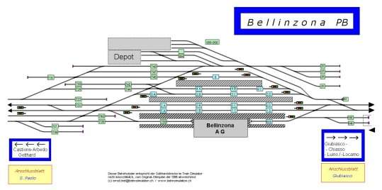 Railroad-Professional Beispielgleisplan: Bahnhof Bellinzona (CH). Klicken für Vollbild.