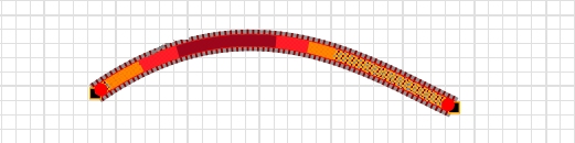Railroad-Professional: Flex track with zones of excessive curvature marked in red